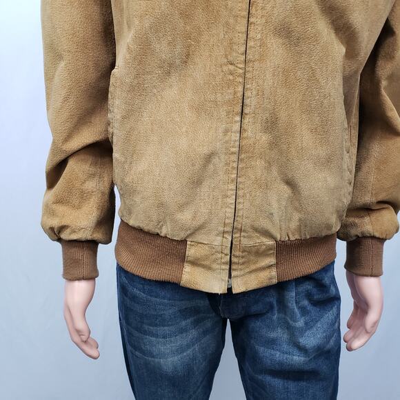 Vintage CROCODILE Leather Suede Bomber Jacket Full zip Italy Made Tan/Camel - Picture 5 of 12